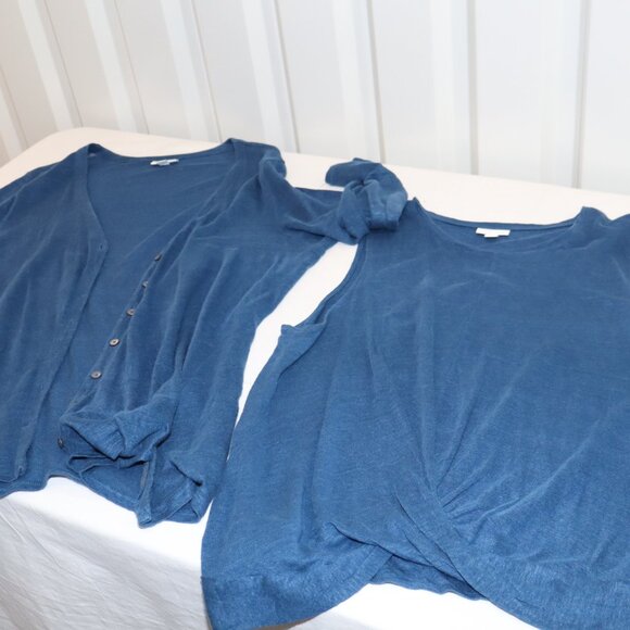J. Jill Love Linen Womens Blue Twist Front Tank and Cardigan Twin Set Size XL - Picture 3 of 9